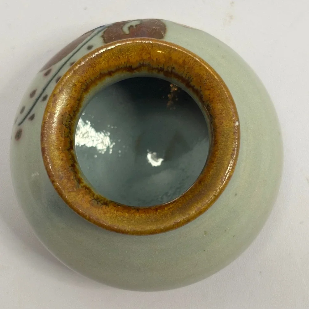 Vintage Mexico Studio Pottery Bud Vase Hand Painted Floral Stoneware Mini 2 Inch